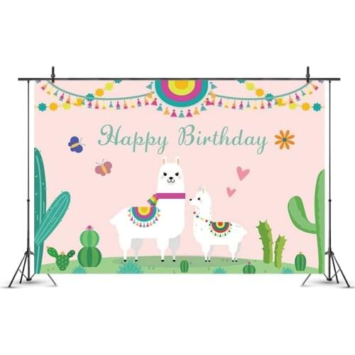 Happy Birthday Alpaca Pink Backdrop Photography Background Photo Booth Studio Decor