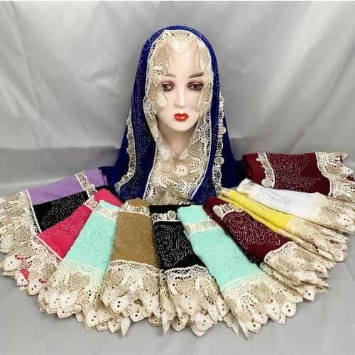 12pcs /1 dozen African Women Nigeria Dubai Scarf Soft Chiffon Double Lace Embroidery Dubai Islamic Muslim Scarf for Lady Shawls