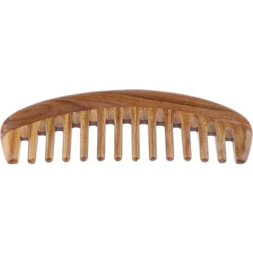 Wide Tooth Green Sandalwood Comb for Hair Smooth & Scalp Relax + Oval Portable Tabletop Vanity Makeup Cosmetic Folding Mirror