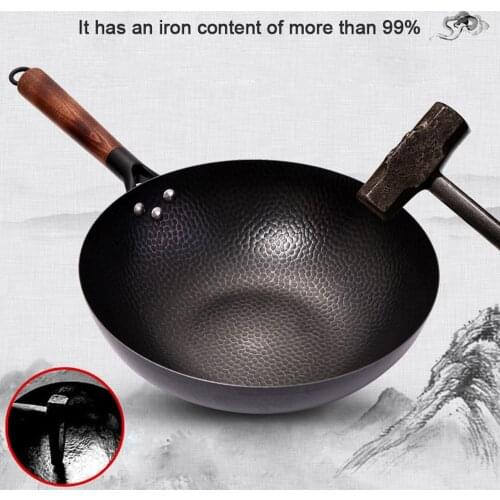 Chinese Style Frying Pan High-end Home Non-stick 32cm Wooden Handle Traditional Wok Super Scrambled Eggs Pan-free Pan Wok Pans