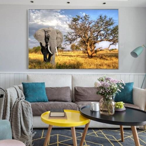Modern Animals Posters and Prints Wall Art Painting African Elephant and Nashorn Pictures for Living Room Home Decor No Frame