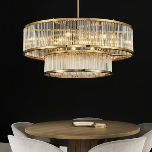 Modern Plated Gold Metal Led E14 Pendant Lights Luxury Living Room 2 Layer Led Pendant Lamp Glass Crystal Hanging Lamp Fixtures