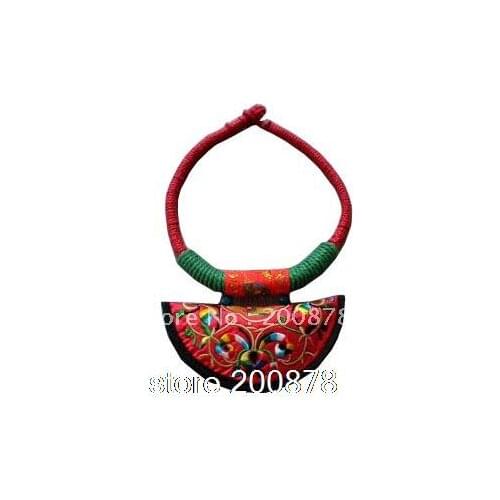 TDC04 Miao tribal National Bohemia embroidery flower necklace, Big fan embroidered collar pendant necklace,mix order