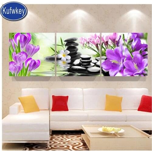 Embroidery Handicraft DIY Diamond Painting Full Square Round orchids Flower Cross Stitch Diamond Puzzle Flower Vase Triptych art
