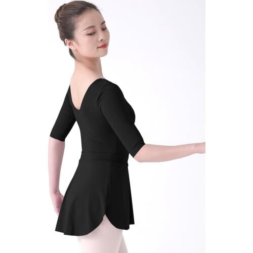 Black Dance Leotard Suit Women Middle Sleeve Ballet Bodysuit Gymnastics Skirt Adult Ballerina Dancewear Costumes Swimsuit
