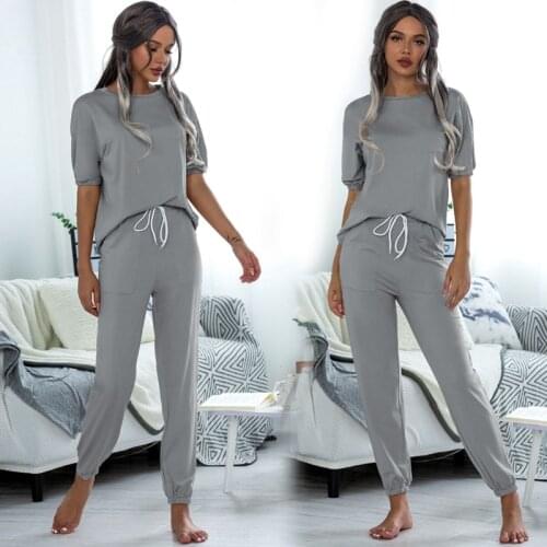 Womens Pajamas Set Summer Sleepwear Home Suit Long Sleeve Casual Homewear Female Pyjamas Loose Loungewear 2 Piece Set Pijama
