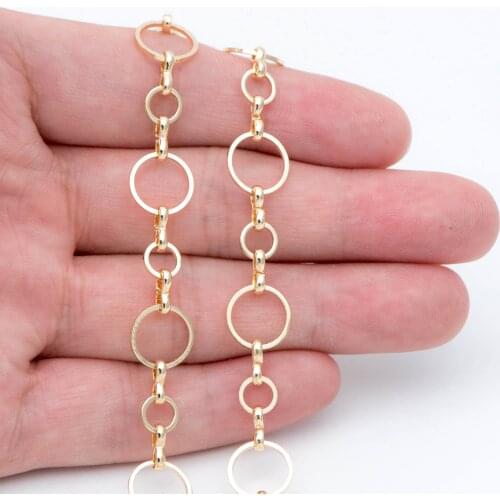 Gold Round Loop Chain 10mm, 18K Real Gold Plated Brass, Circle Link Chains For Jewelry Making (#LK-436)/ 1 Meter=3.3ft