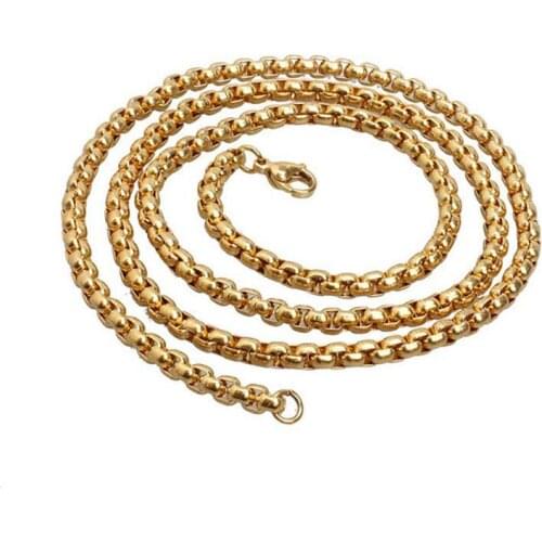 1Pc Stainless Steel Round Box Chain Necklace Square Pearl Chain Necklace For Men Women Width 2.5mm DIY Accessories