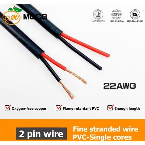 Power cord 2pin cable red black Strand copper Sheath wire led DC 12V 220V PVC car Wiring Electronic wires code 22AWG 22 awg awge