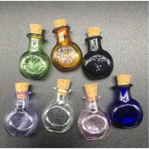 20pcs pink/purple/green/blue/black Wishing Bottle vial Pendant Perfume essential oil Cork Glass Hand-Blown jewelry Necklace