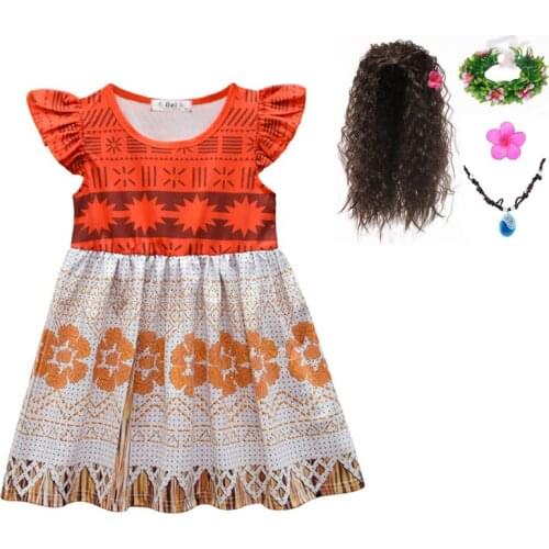 2021 Girls Vaiana Adventure Outfit Princess Cosplay Costume Summer Children New Fantasy Dress Up Party Halloween Costume Clothes