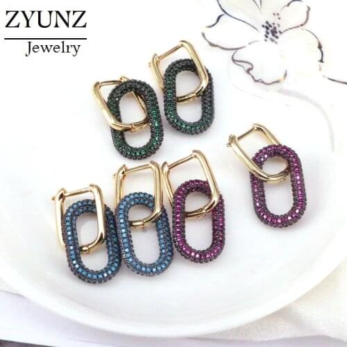 3 Pairs, Oval Drop Earring For Women colorful Cz micro pave Hoop High Quanity Zirconia Female Jewelry Gift