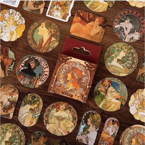46 Pcs/Set Alphonse Maria Mucha Series Paper Sticker Decorative Retro Scrapbooking DIY Diary Album Stick Label