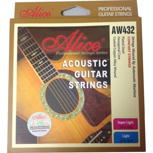 Alice AW432P Light Acoustic Guitar Strings Hexagonal Core Coated Copper Alloy Wound 12-53, Single Strings Available