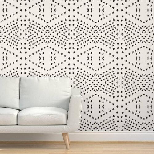 Boho Dots Wallpaper - Boho Tile Large By Holli Zollinger - Black Dots Custom Printed Removable Wallpaper Roll