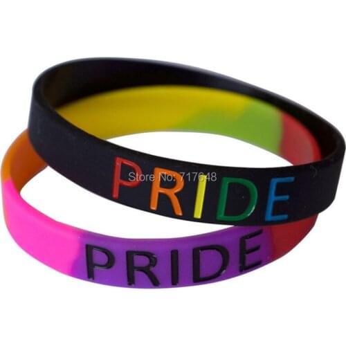 100pcs black rainbow Pride wristband silicone bracelets free shipping by epacket A