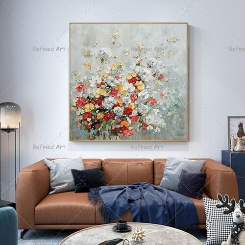 Pure Hand-Painted Oil Painting Abstract Floral Paintings Restaurant Single Bedroom Bedside Cozy Living Room Decorative Murals