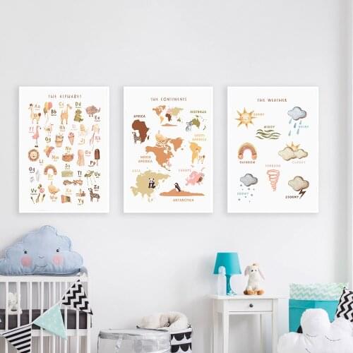 Playroom Nursery ABC Alphabet Numbers Poster Wall Art Canvas Painting Print Pictures New Baby Girls Gift Kids Room Home Decor