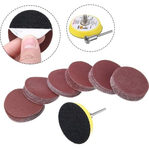 60pc/set 1/4'' Sander Disc Sanding Disk Sand Paper with 50mm Abrasives Hook & Loop Backer Plate for Polishing Cleaning Tools