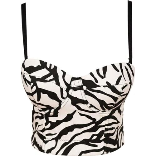 Women Sexy Sleeveless Bustier Bra Zebra Pattern Club Party Camis Corset Crop Top