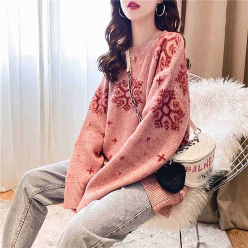 Flocked mink like sweater for womens autumn and winter 2021 new Korean loose round neck Pullover Sweater snowflake top new