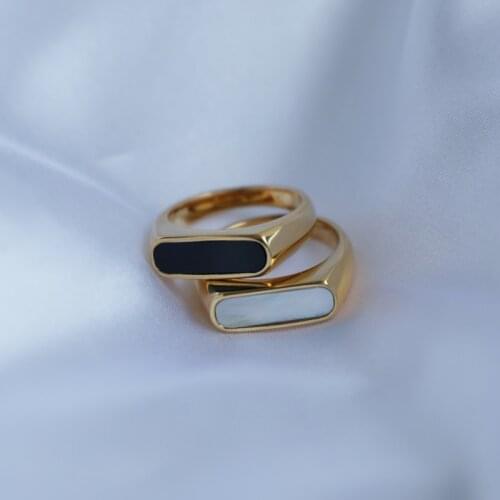 Joolim High End PVD Plated Black White Shell Rings Stainless Steel Jewelry
