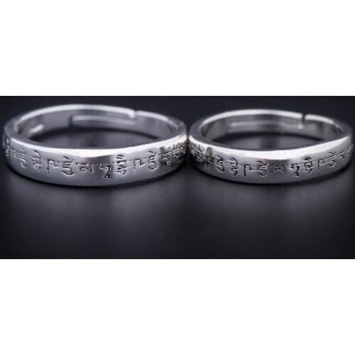 S925 Silver Ring Herbalist Buddha mantra Carving Tibetan Buddhist scriptures It means health and safety amulet Adjustable size
