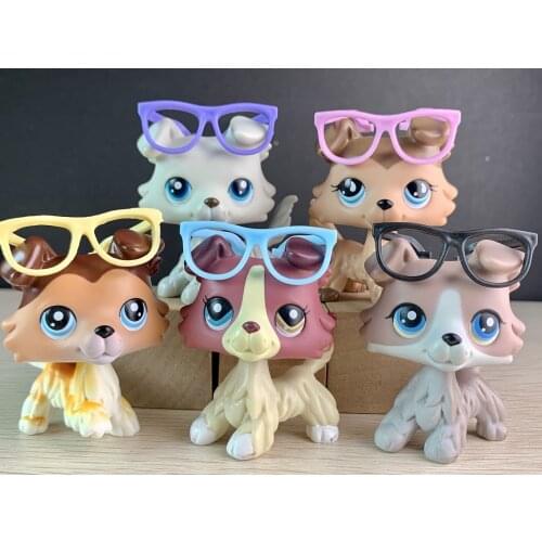 Pets Shop 5pcs Collie Rare Figures Collection with Mini Glasses 5PC Accessories Kids' Gift