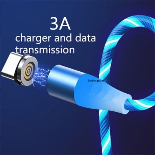 3A Magnetic USB Cable Glow Flash Phone Fast Charging Cable USB Type C Magnet Charger For Xiaomi Redmi K30 9 Micro USB Data Cord