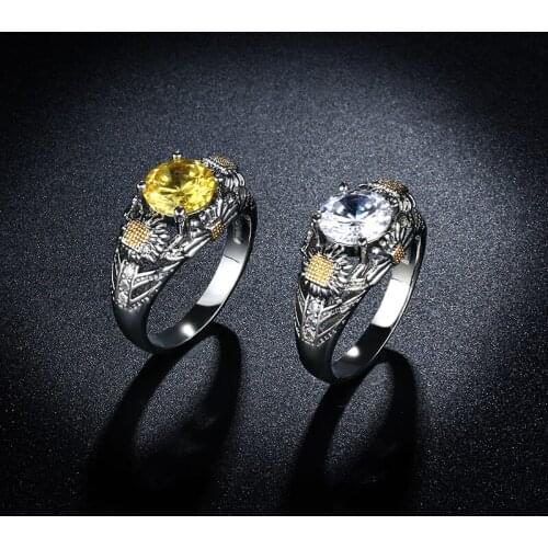 2021 Fashion Jewelry Retro Cubic Zirconia Ring Ladies Glamour Bride Wedding Copper Couple Crystal Ring