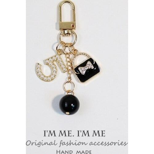 Trendy Women Jewelry zircon keychain Imitation Pearl Key Fob Ring Cute Mobile Phone Love Bag Pendant Creative Car Accessories