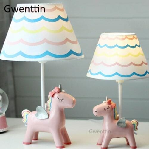 Cartoon Unicorn Table Lamps Modern Led Stand Desk Lights Animal Standing Light Fixtures for Children Kids Baby Bedroom Lamp E27