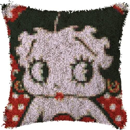 Latch Hook Cushion Kit Cartoon Girl Pillow Case Crochet Hobby Crafts DIY Yarn for Embroidery Cushion Cover Sofa Bed Pillows