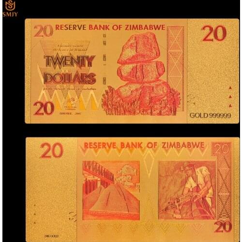 New Products 2018 Zimbabwe 20 Dollar Multicolor Gold Plated Gold Foil Banknote Collection And Gift