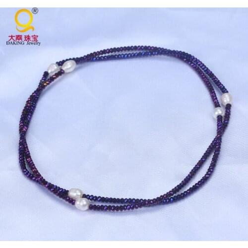 New design crystal bead with rice pearl long paragraph chain necklace jewelry women chain necklace