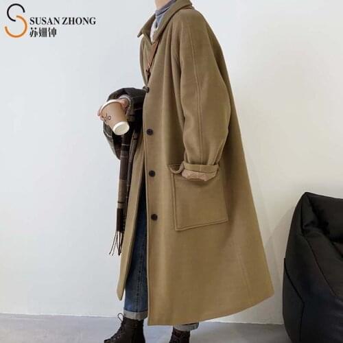 Women Woolen Coat Female Ladies A-Line Outwear Autumn Spring Turn-Down Collar Batwing Raglan Sleeve Pocket Normcore Buttons