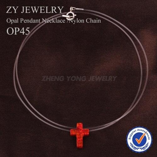 Transparent Nylon Chain Necklace Fashion Synthetic OP45 Cross Opal Pendant Necklace For Women
