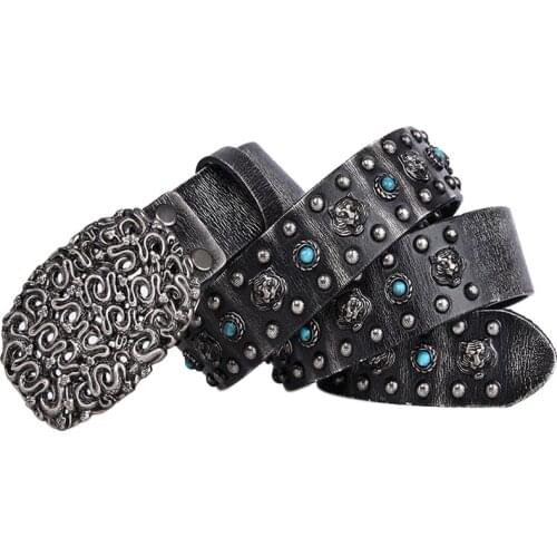 Vintage Metal Belt Buckle Men rivet Belt Top Quality Thick Leather Belt Men Ceinture Homme Punk Male Strap Wide Belts