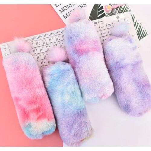 Romantic Pink Girls Pencil Bag Colorful Pen Case Plushed Students Pen Box Large Capacity Novelty Gift Pen Bag Storage Bag