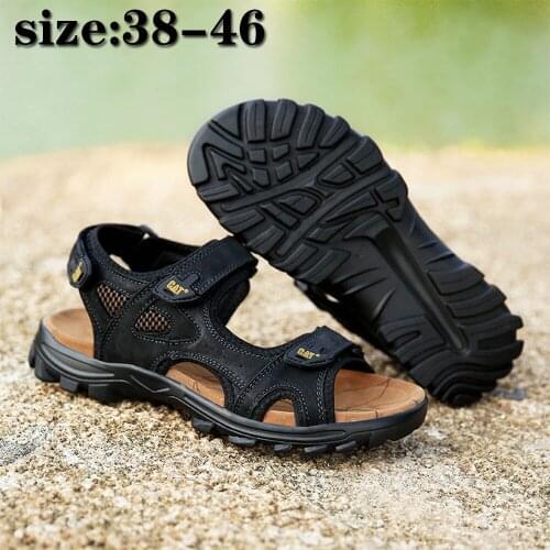 Summer high-end leather mens outdoor sports sandals, fashionable new beach mens shoes, youth Carter shoes, cat shoes