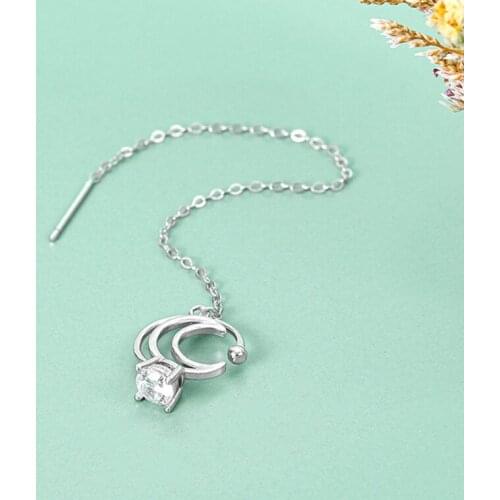 Real 925 Sterling Silver Moon Long Chain Tassel Drop Earrings For Fashion Women Fine Jewelry Bohemian Accessories 1Piece