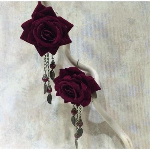 Handmade Lolita Flower Rose Gothic Earrings Pretty tassel Casual Elegance retro Earrings B770