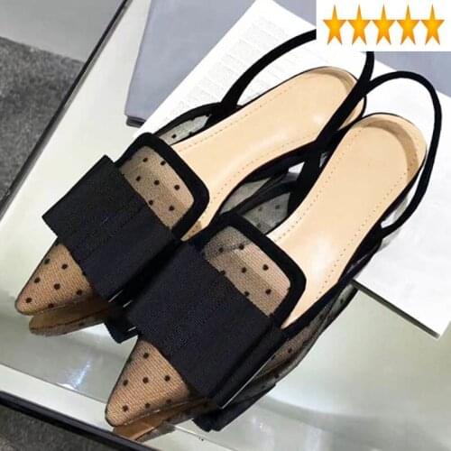 Mesh 2021 Dot Chaussures Femme Women Big Bow Pointy Toe Summer Ballet Flats Woman Shoes Street Fashion Slingback Sandals