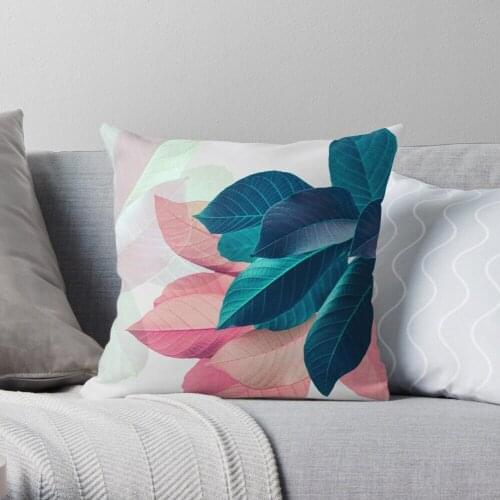Blue Pink Plant Leaf Throw Pillow Cushion Cover Polyester throw pillows case on sofa home living room car seat decor 45x45cm