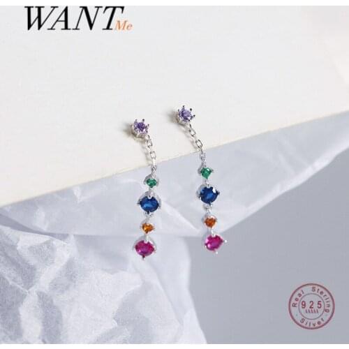 WANTME Genuine 925 Sterling Silver Luxury Colorful Zircon Tassel Drop Earrings for Women Bohemian Party Charming Fashion Jewelry