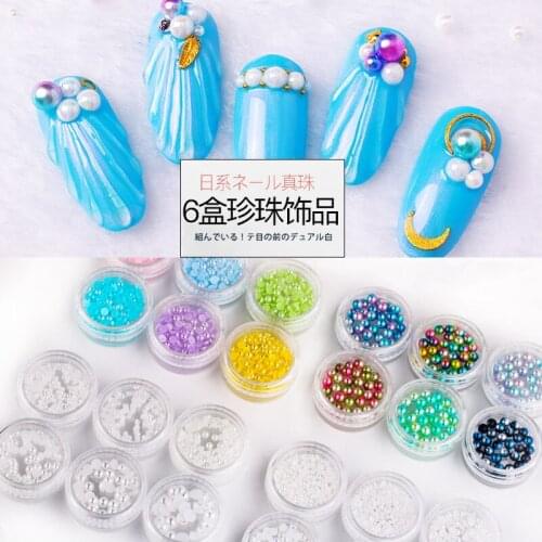 Nail Art Pearl Jewelry Diy Flat Bottom Japanese 3D Semicircle Small Mixed Plate Boxed Manicure Diamond