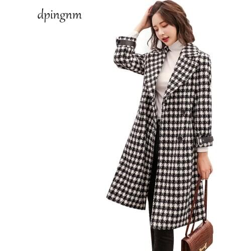 Women Long Woolen Coat 2018 Winter Plaid Wool Coat Long Sleeve Casaco Feminino Ladies Korean Coat Fashion Woolen Outerwear