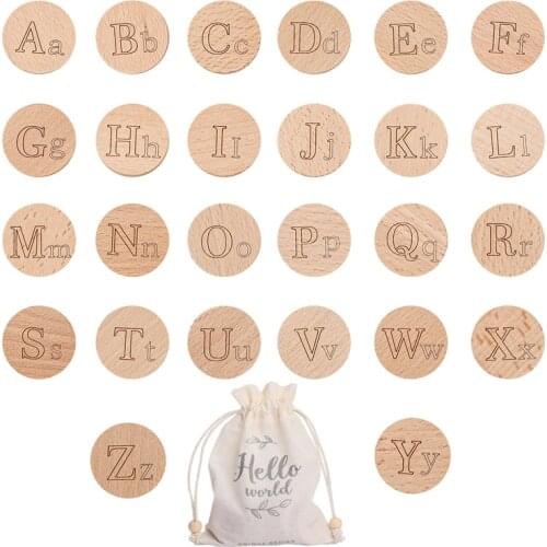 1 Set Wooden Letter Letters Blocks Double Sided Alphabet Round Shape Shape English Animals Card Baby Photography Props Gift