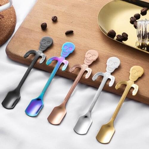1Pcs Stainless Steel Skull Kitten Design Stainless Steel Coffee Tea Stirrer Dessert Drink Mixing Milkshake Spoon Tableware