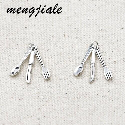 10SET Wholesale Vintage Metal Alloy Fork Spoon And Knife Sets Charms For Jewelry Making Craft Supplies